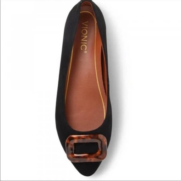 NWOB Vionic Black AMANDA Ballet Flats with Acryllic Tortoise Buckle 6 - Picture 5 of 8